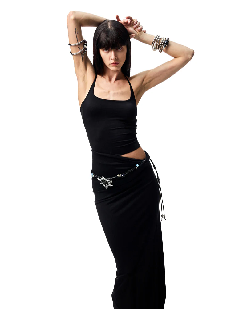 Large Round-Neck Knot Acetate Tank Top & Skirt Set