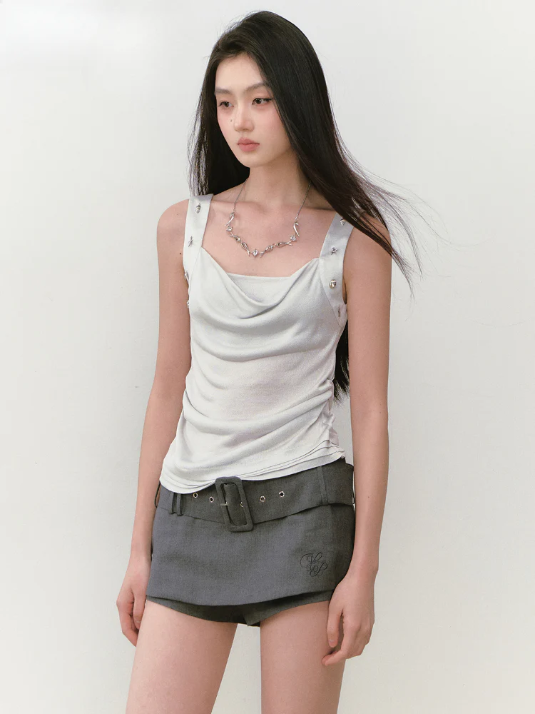 Rivet Embellished Small Cowl-Neck Camisole