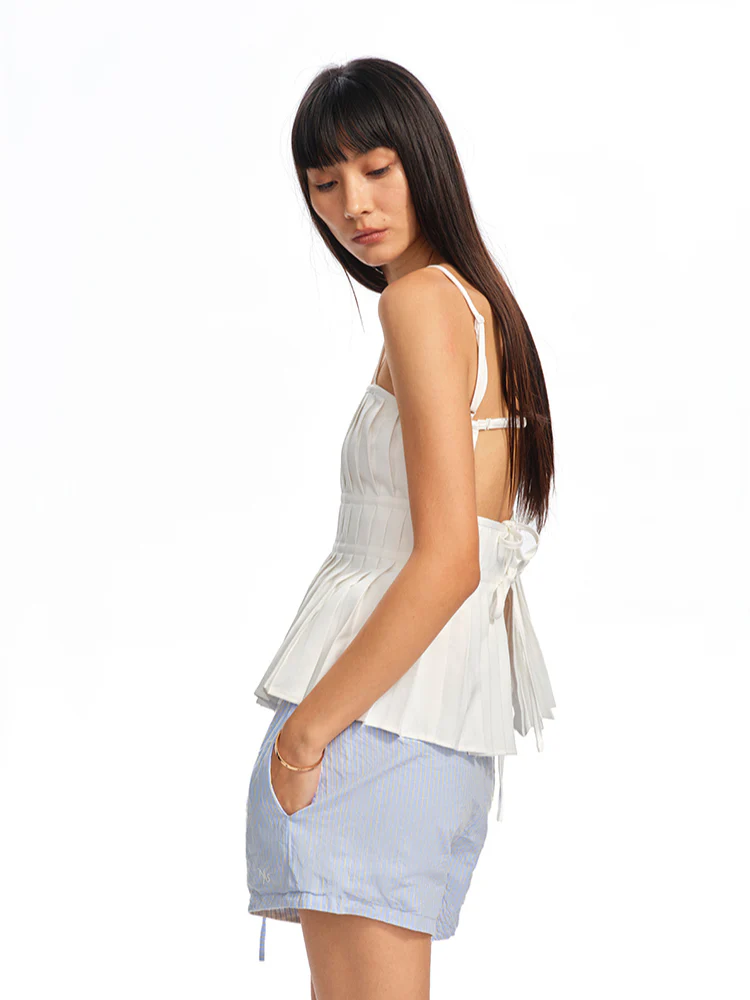 Off-The-Shoulder Backless Waist-Cinching Vest Sling