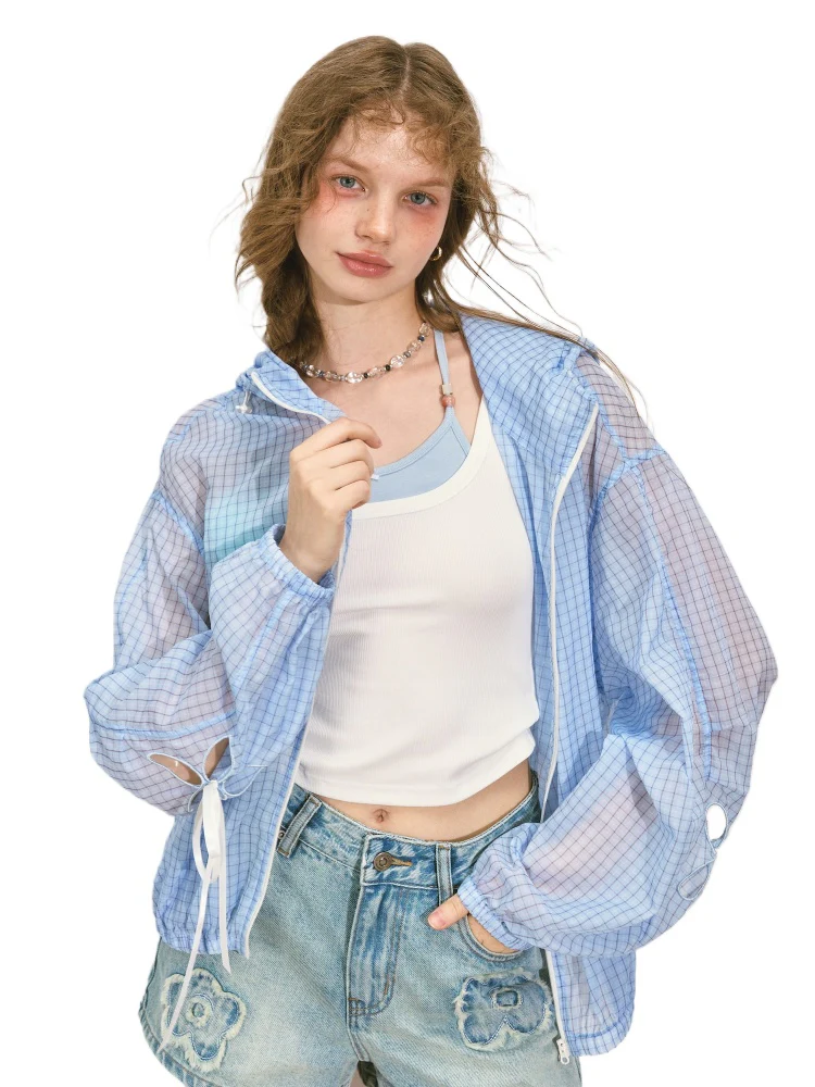 Cooling Checkered Hooded Sun - protection Shirt