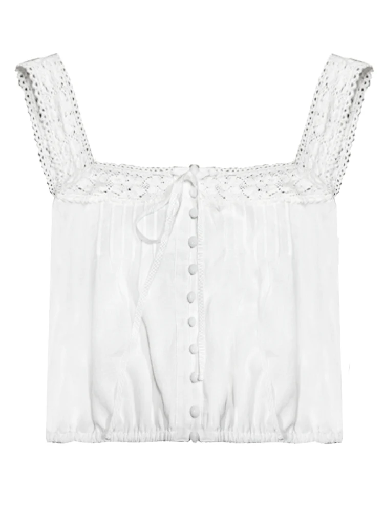 Waist-Cinching Lace-Trimmed Spaghetti-Strap Vest