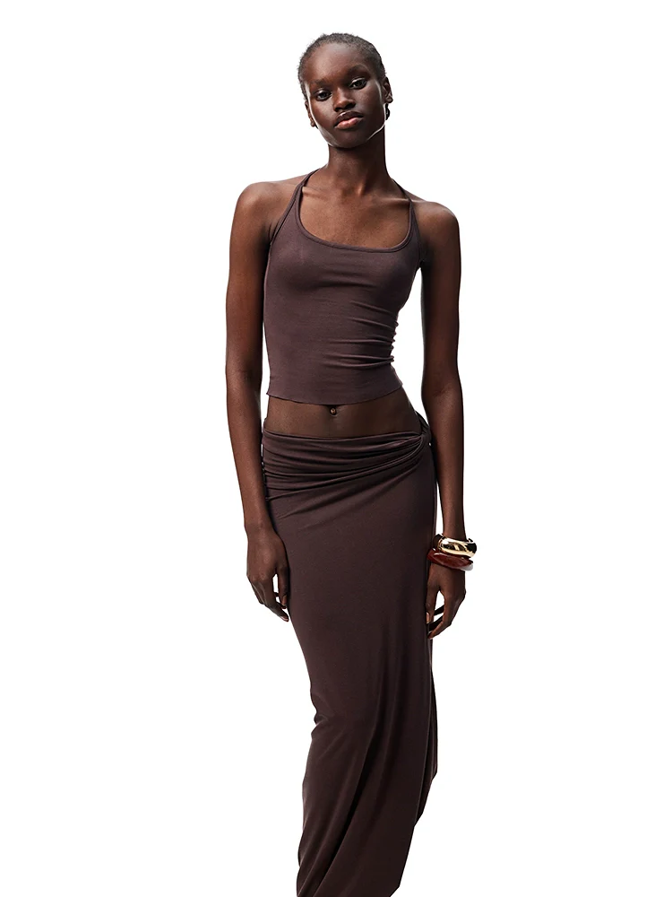 Large Round-Neck Knot Acetate Tank Top & Skirt Set