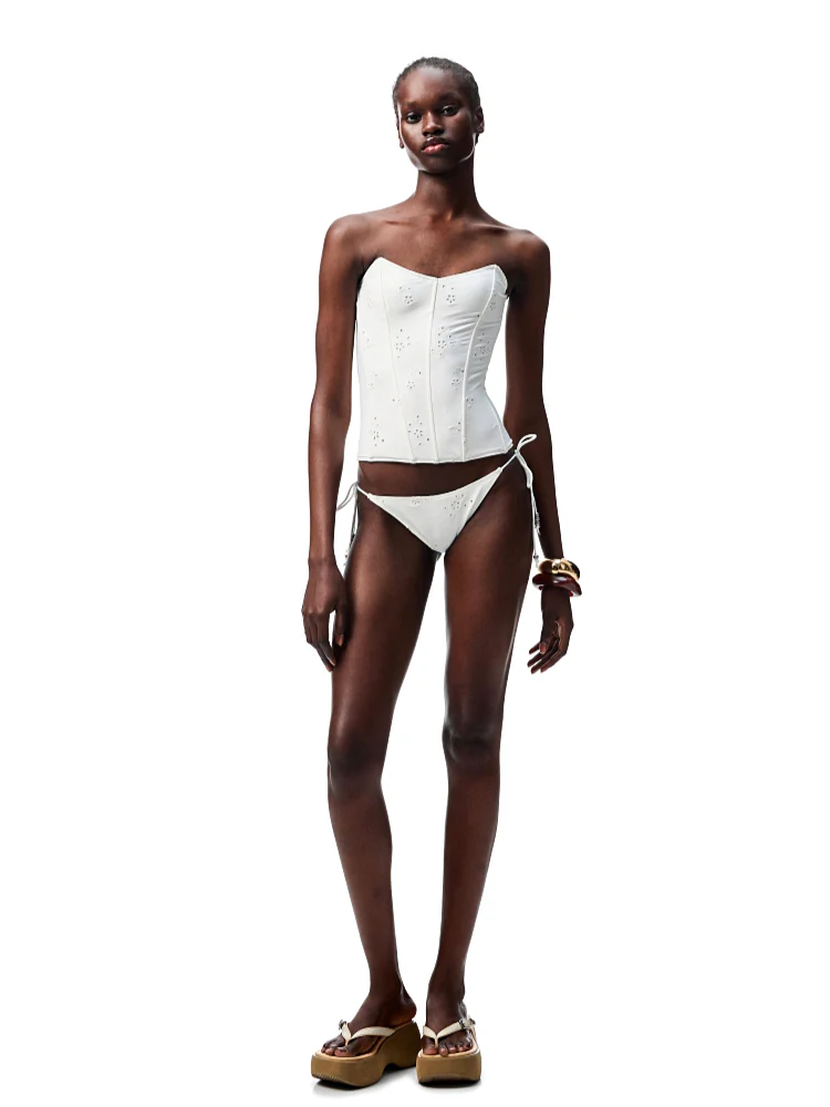 Jacquard Fishbone Strapless Sexy Swimsuit