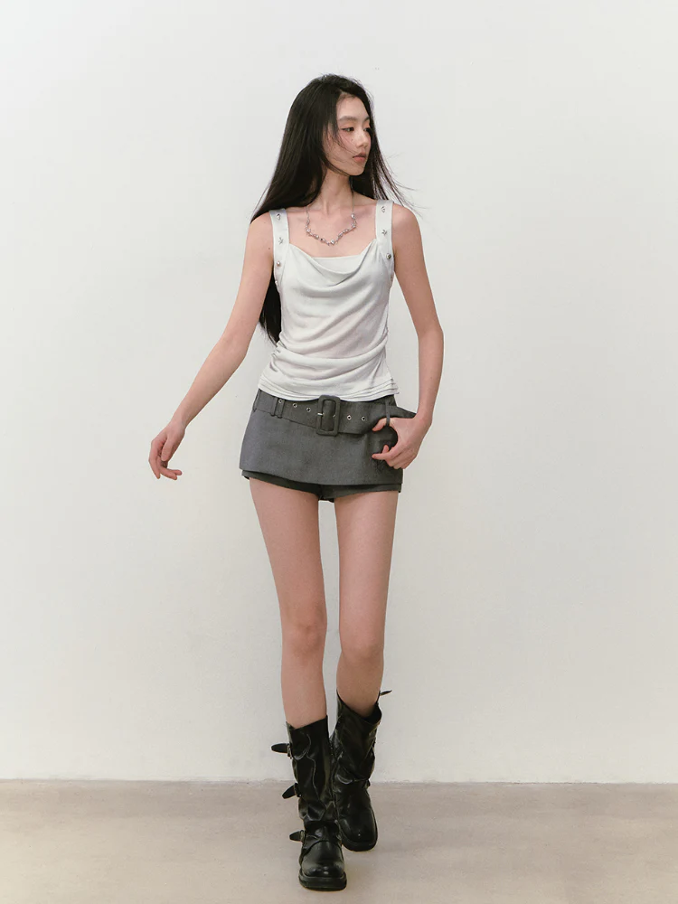 Rivet Embellished Small Cowl-Neck Camisole