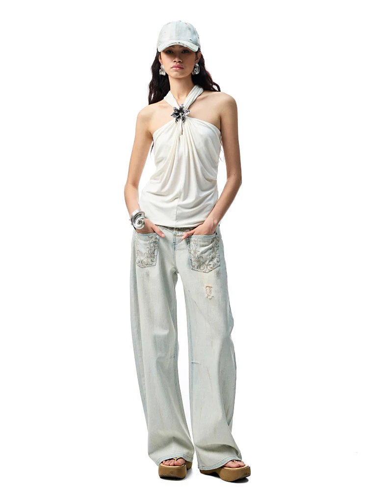 High-Elastic V-Neck Knotted Acetate Camisole