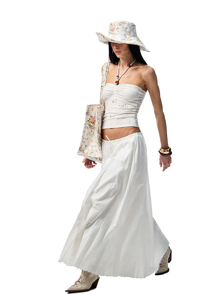 Hollow-Jacquard Halter-Neck Beaded Knit Bustier