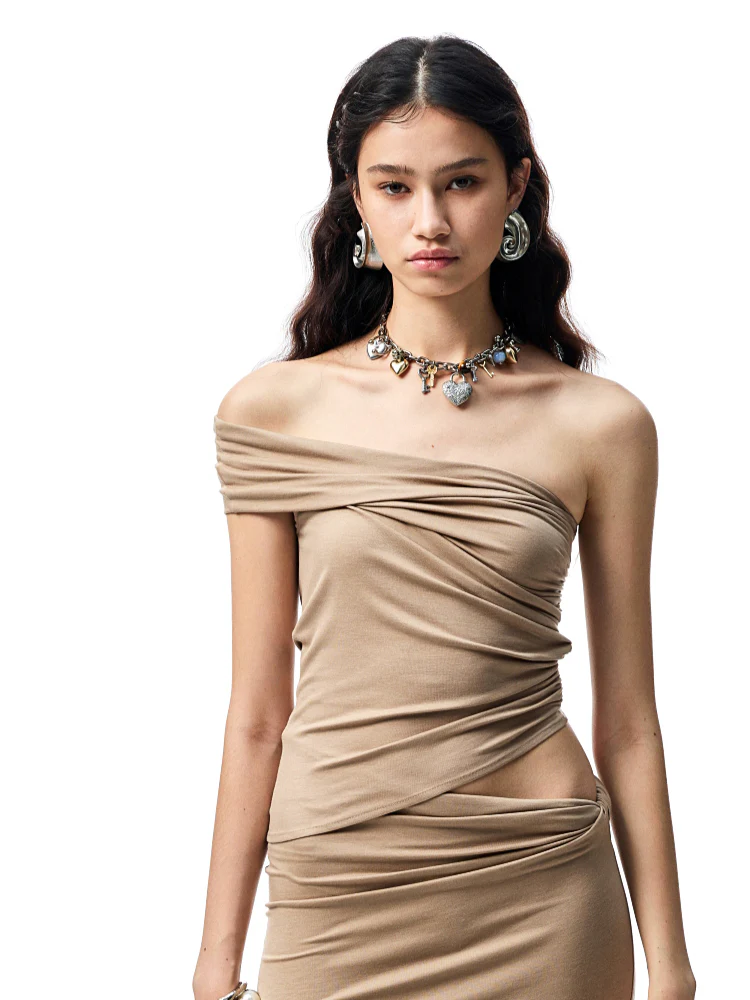 Irregular Multi-Wear Ruched Acetate T-Shirt