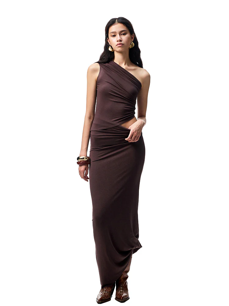 Irregular Multi-Wear Ruched Acetate T-Shirt