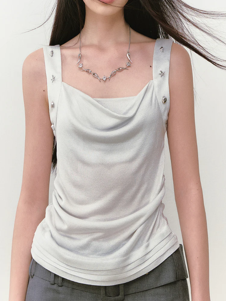 Rivet Embellished Small Cowl-Neck Camisole