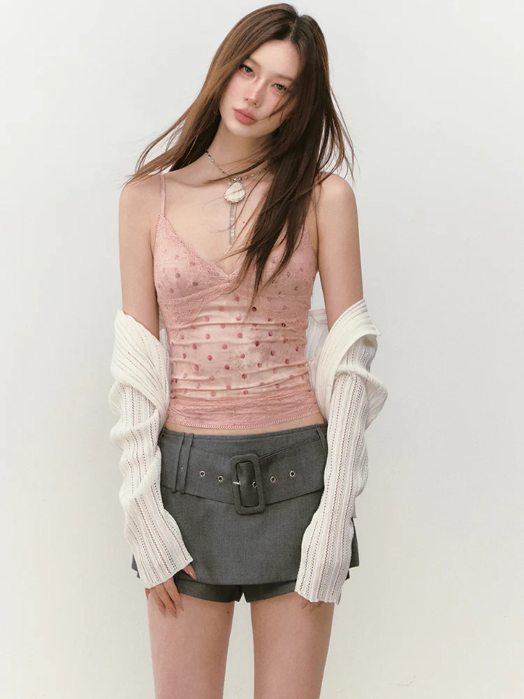 Irregular Tie-Dye Polka Dot Lace Vest