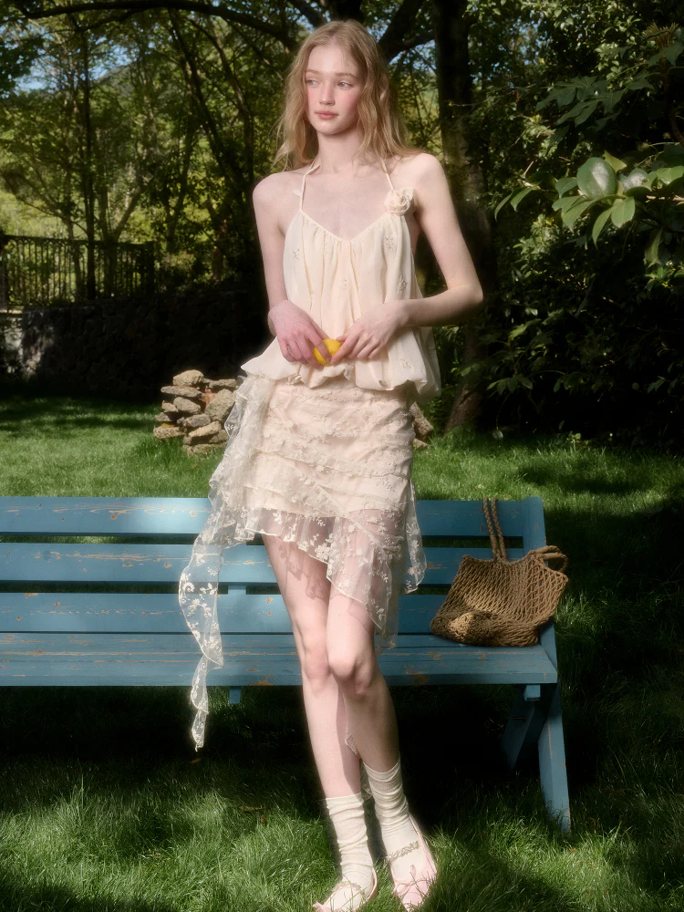 Cloud-like Sequin Embroidered Halter Top