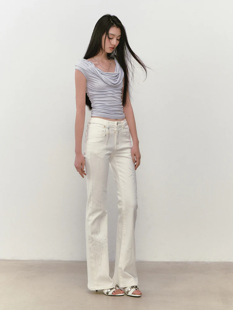 Rhinestone Off-the-Shoulder Pure-Desire Style T-shirt