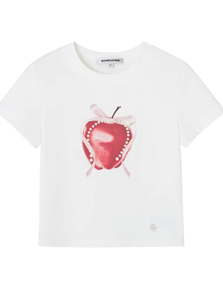 Pearl Bow Fruity Slim-fit Short Sleeve T-shirt