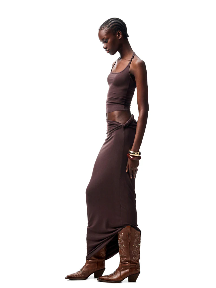 Large Round-Neck Knot Acetate Tank Top & Skirt Set