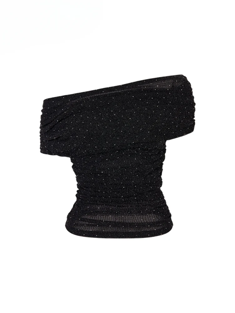 Rhinestone Off-the-Shoulder Pure-Desire Style T-shirt