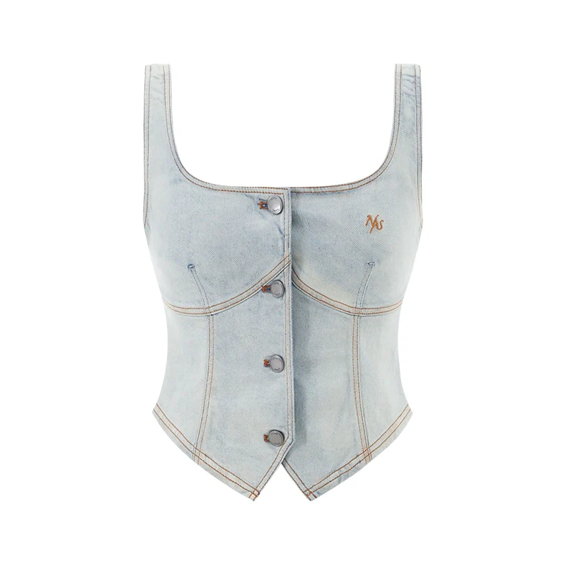 Washed Slightly Elastic Retro Vest