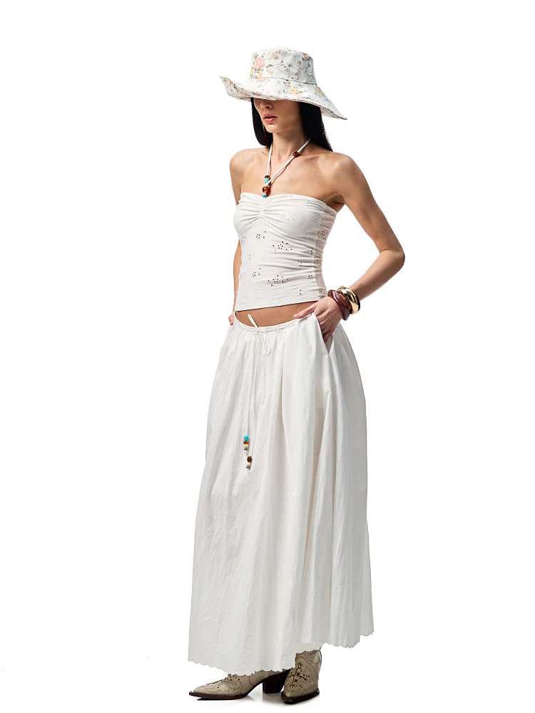 Hollow-Jacquard Halter-Neck Beaded Knit Bustier