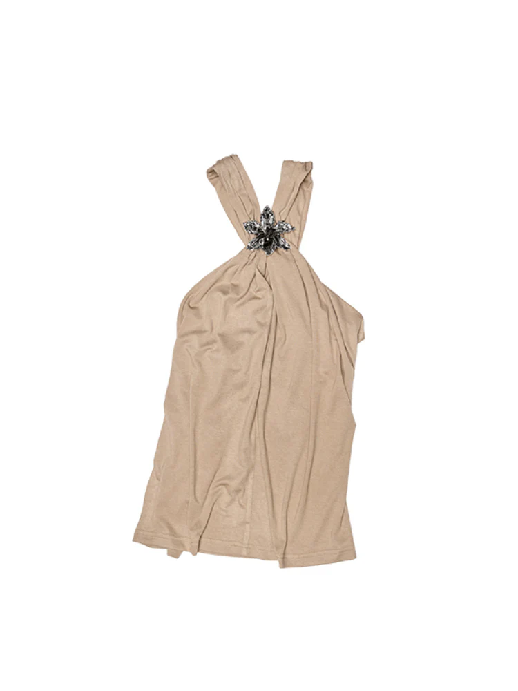 High-Elastic V-Neck Knotted Acetate Camisole