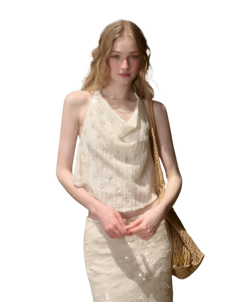 Embroidered Sequin Knit Top & Skirt Set