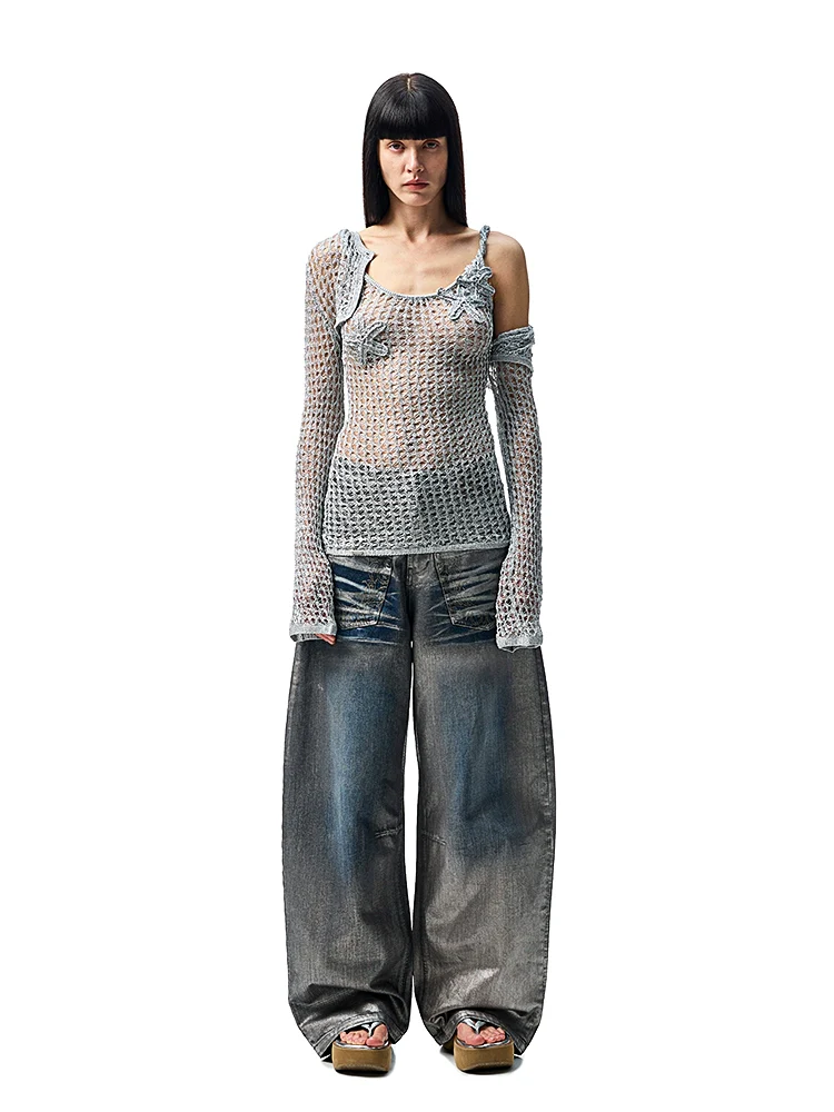 Hollow-Out Knitted Cropped Long-Sleeve Cover-Up