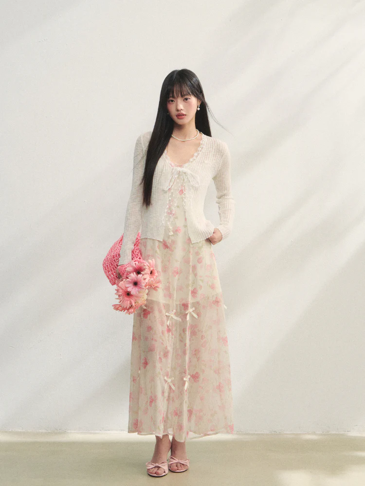 Lace Trim Knit Cover-Up