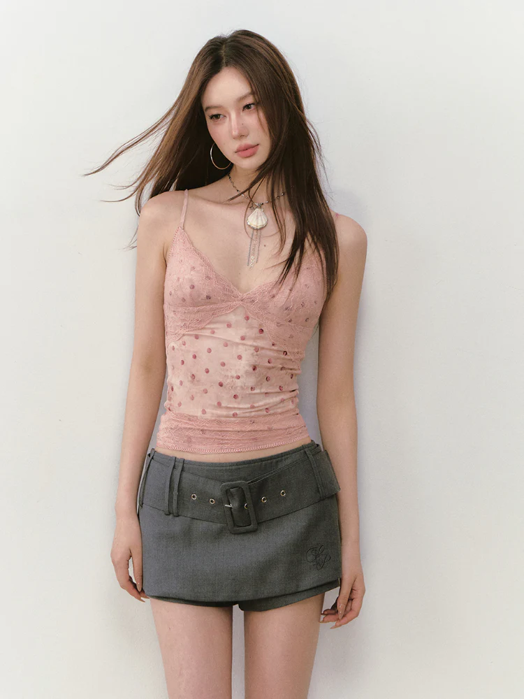 Irregular Tie-Dye Polka Dot Lace Vest