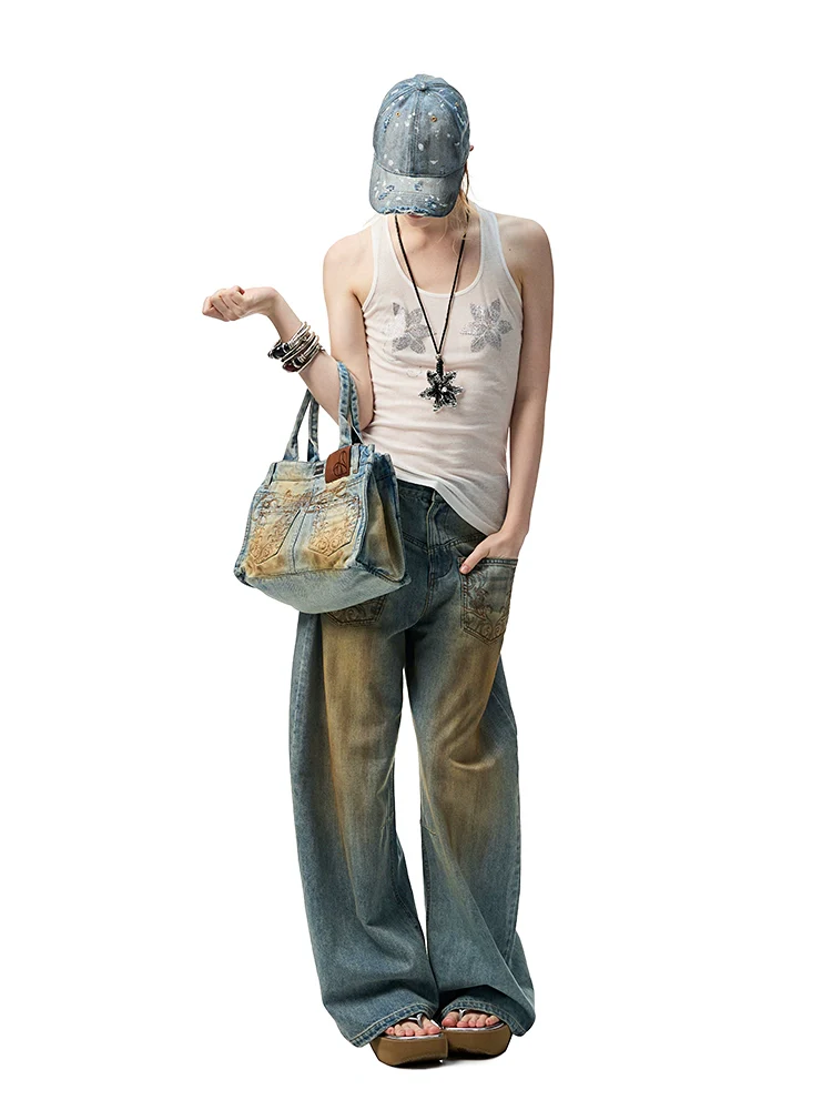 Floral Rhinestone Semi-Sheer I-shaped Tank Top