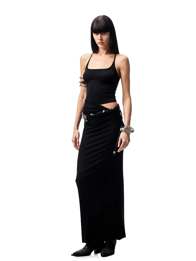 Large Round-Neck Knot Acetate Tank Top & Skirt Set