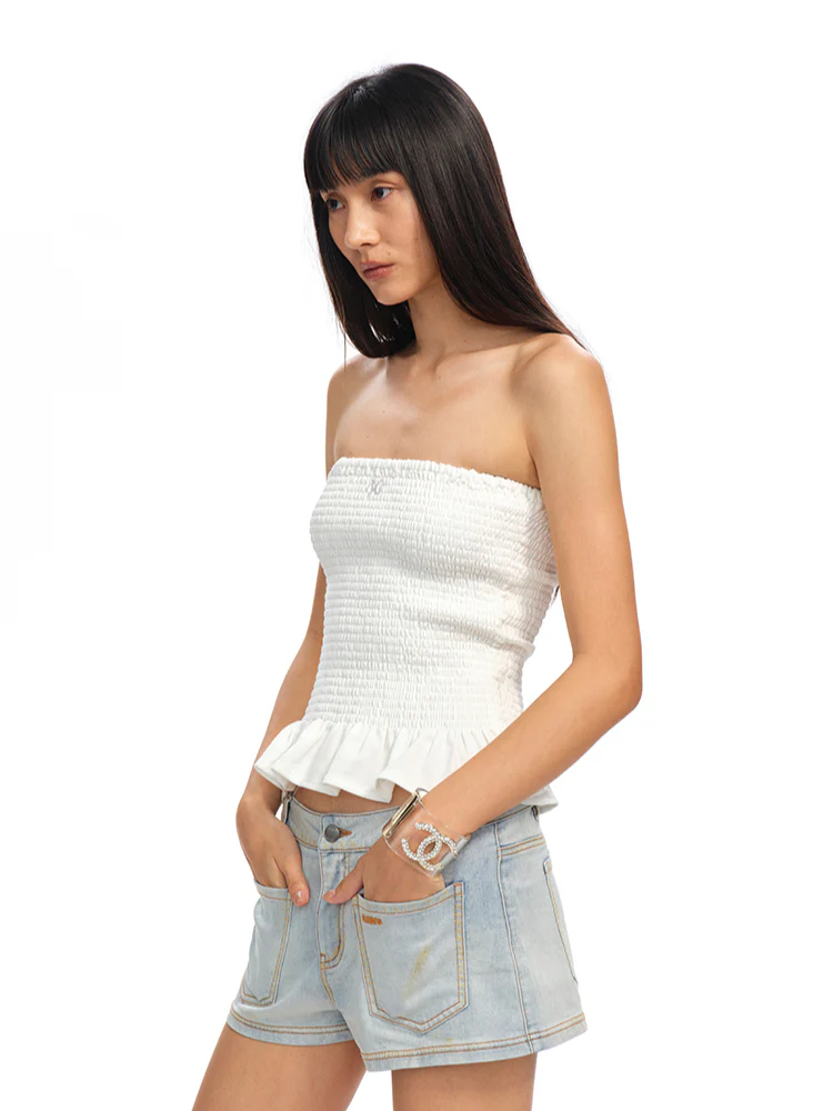 Ruffled Textured Strapless Vest