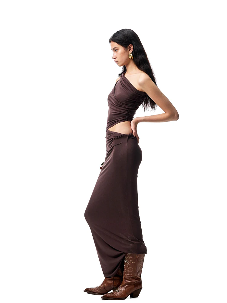 Irregular Multi-Wear Ruched Acetate T-Shirt