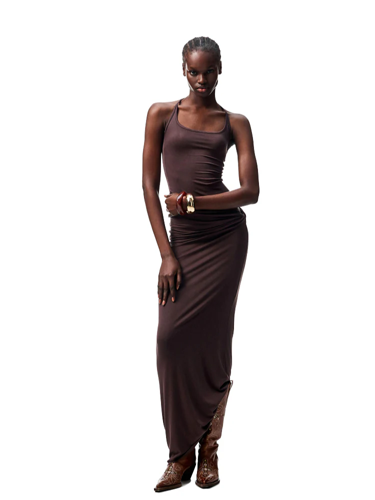 Large Round-Neck Knot Acetate Tank Top & Skirt Set