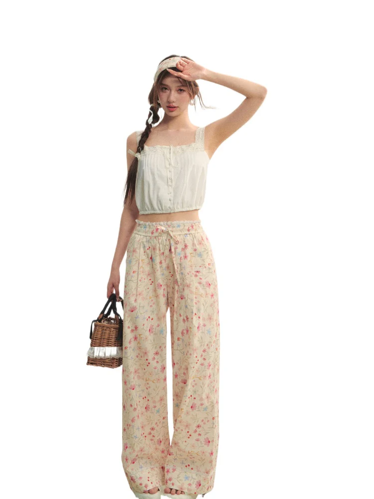 Waist-Cinching Lace-Trimmed Spaghetti-Strap Vest