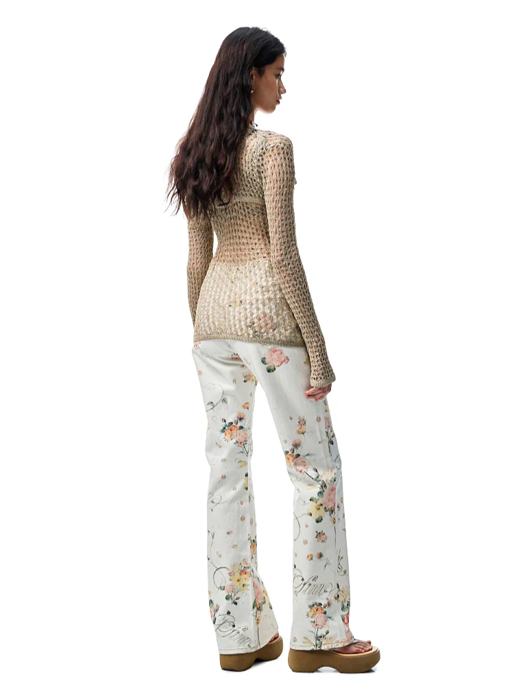 Hollow-Out Knitted Cropped Long-Sleeve Cover-Up