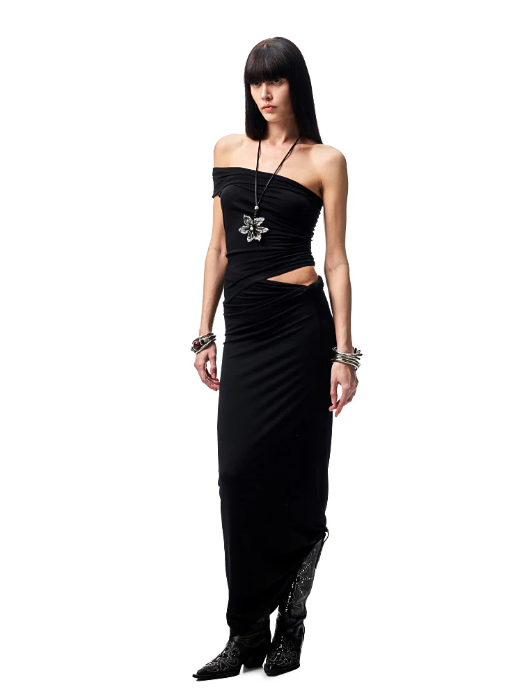 Irregular Multi-Wear Ruched Acetate T-Shirt