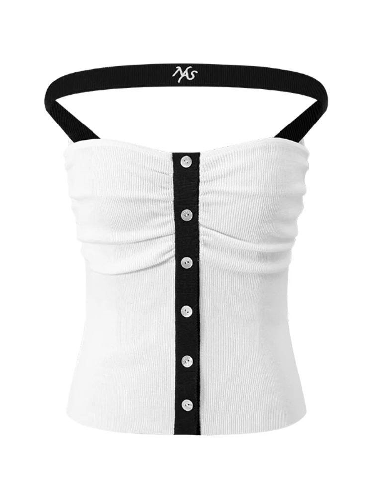 One-Shoulder Halter Color-Block Splicing Vest