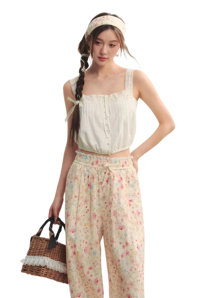 Waist-Cinching Lace-Trimmed Spaghetti-Strap Vest