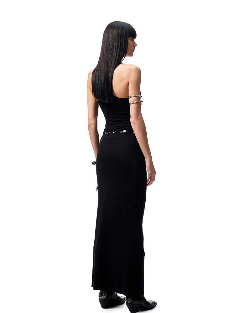 Large Round-Neck Knot Acetate Tank Top & Skirt Set