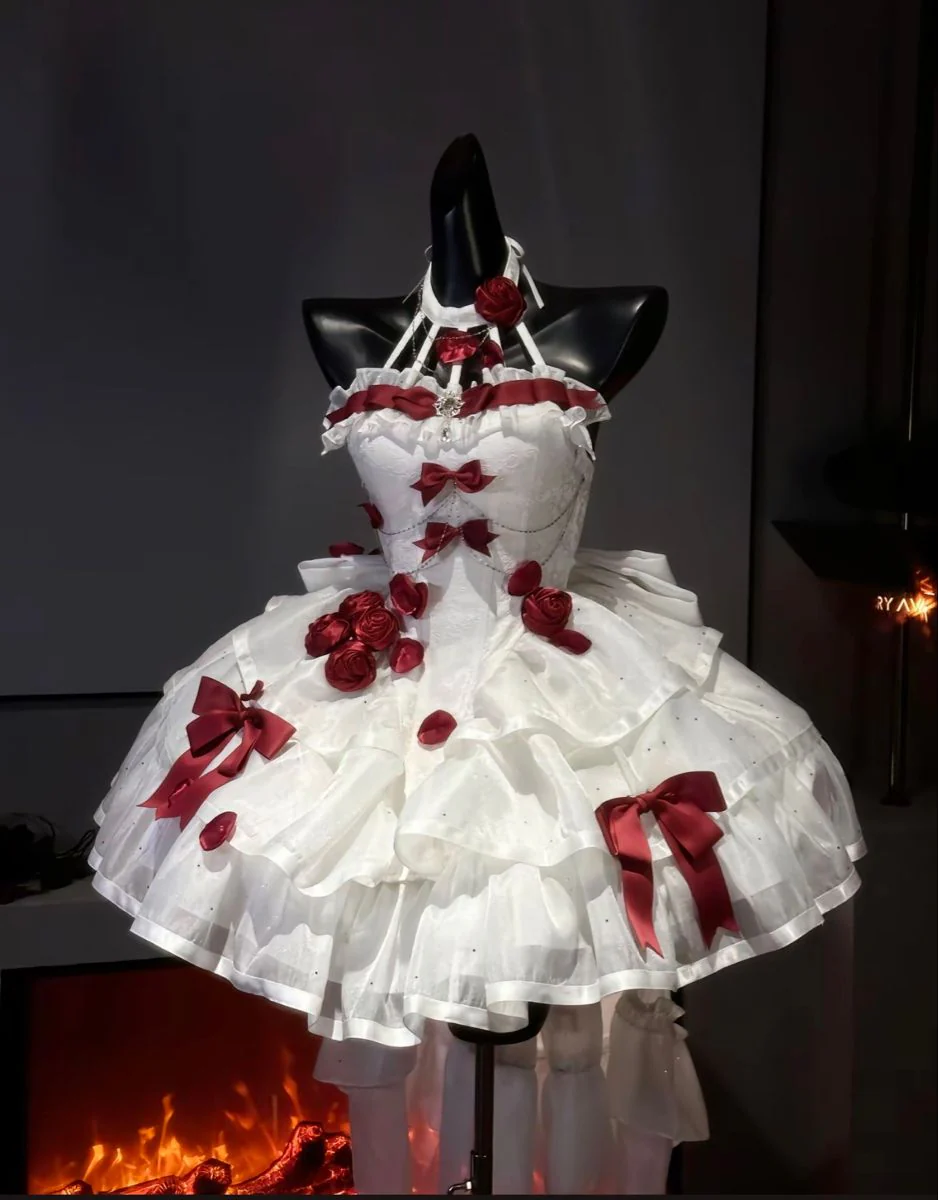 Pretty White Halter Lace Organza Floral Layered Short Prom Dress 18th Birthday Dress With Bow S825