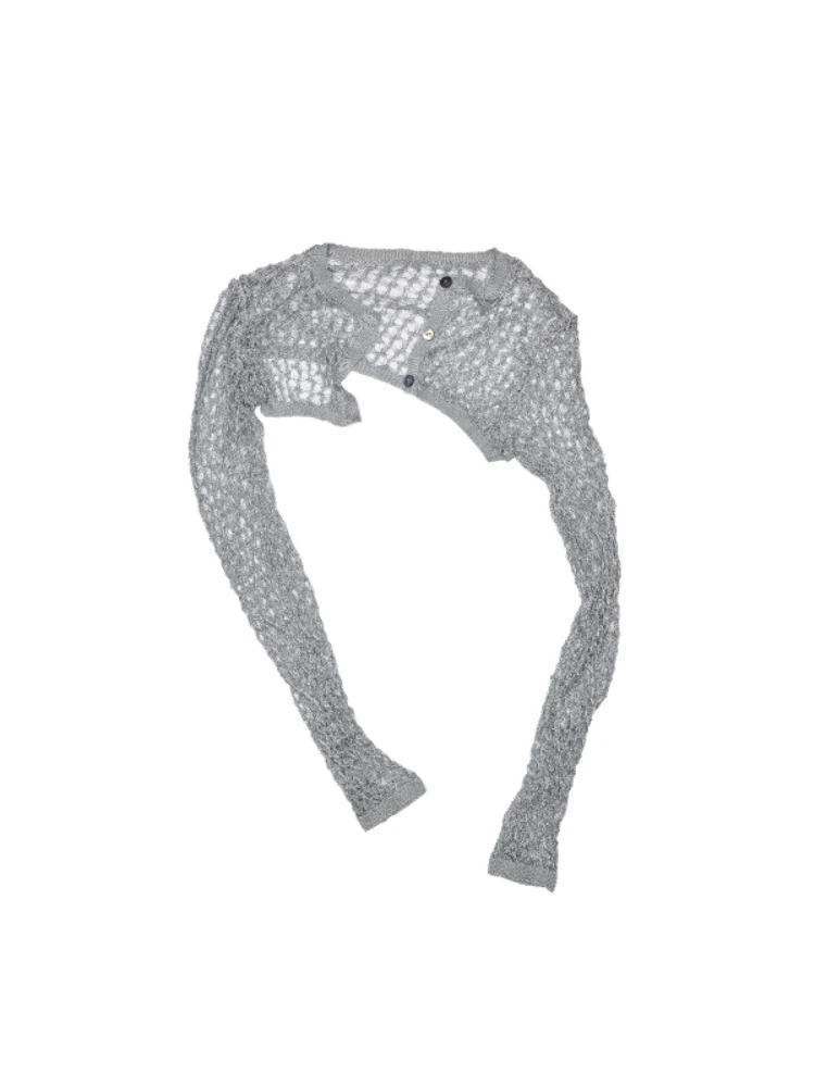 Hollow-Out Knitted Cropped Long-Sleeve Cover-Up