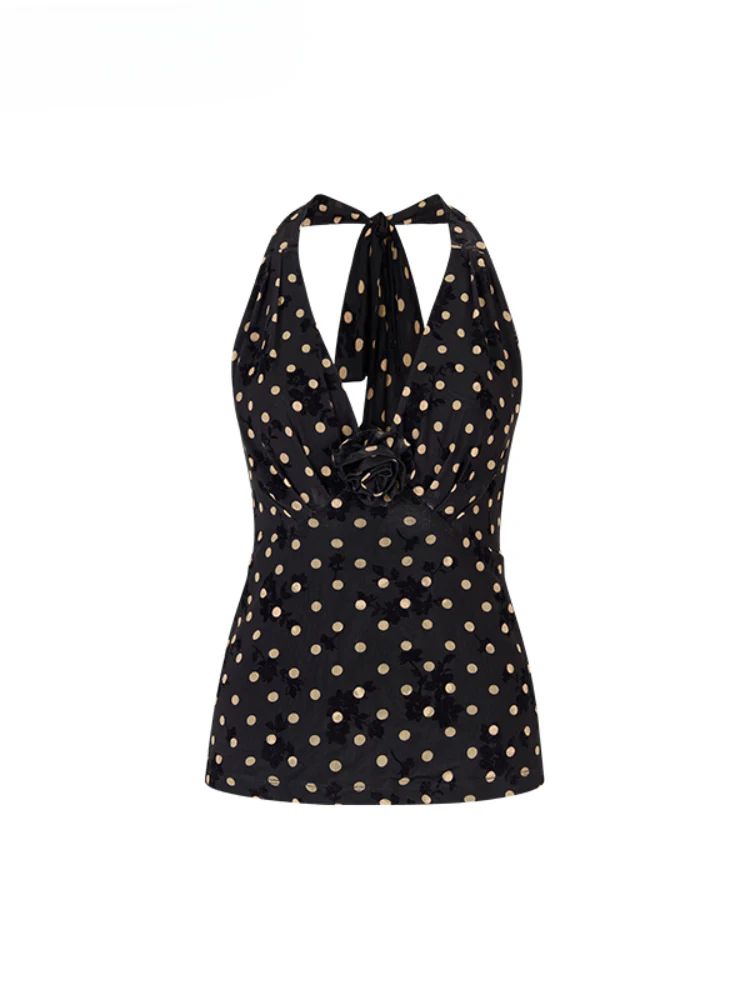 Polka Dot Rose Halter Vest