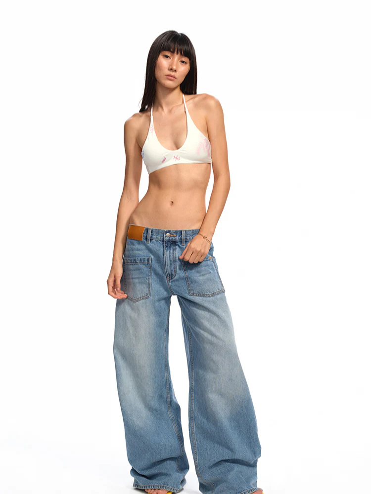 U-Neck Halter Tie-Dye Hand-Painted Print Vest