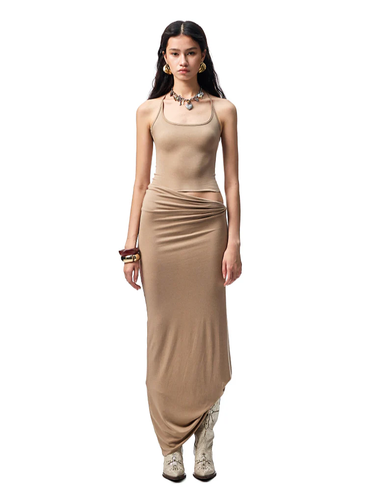 Large Round-Neck Knot Acetate Tank Top & Skirt Set