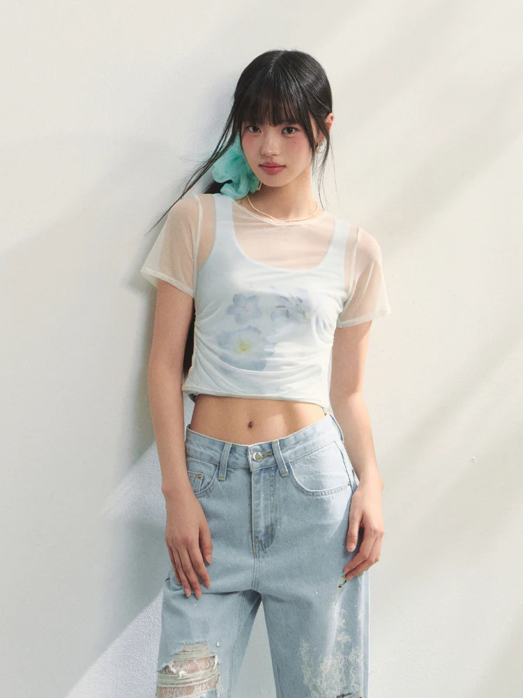 Blue Printed 2-in-1 T-shirt