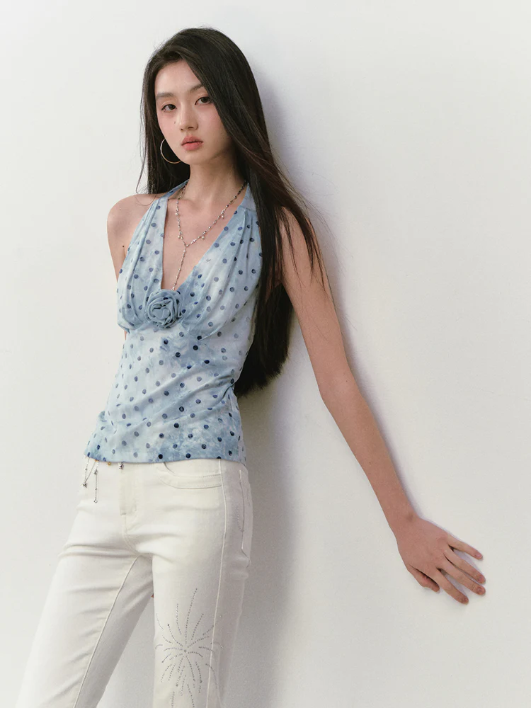 Polka Dot Rose Halter Vest