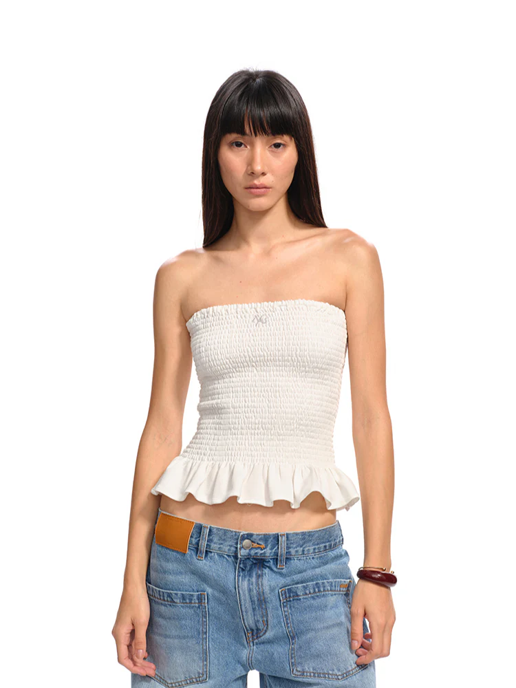 Ruffled Textured Strapless Vest