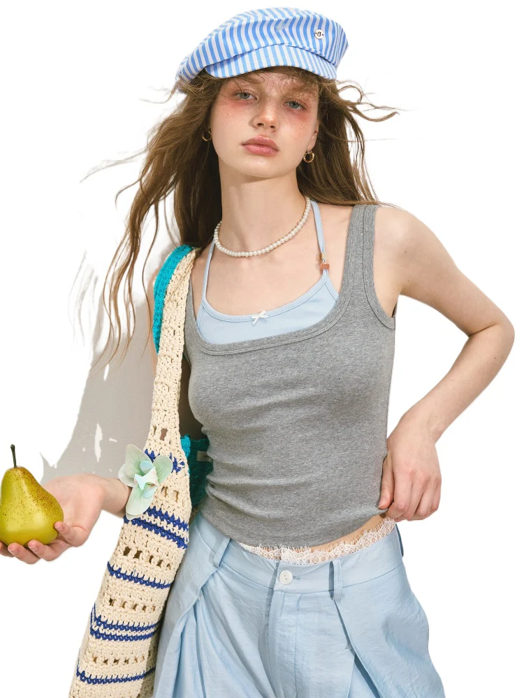 Patchwork Faux-two-piece Halter-neck Vest