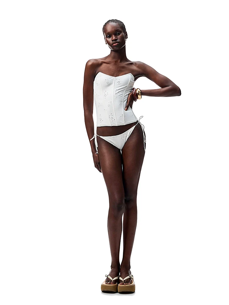 Jacquard Fishbone Strapless Sexy Swimsuit