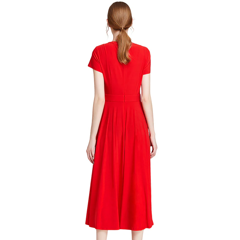 H628 Women solid knit cap sleeves midi day dress