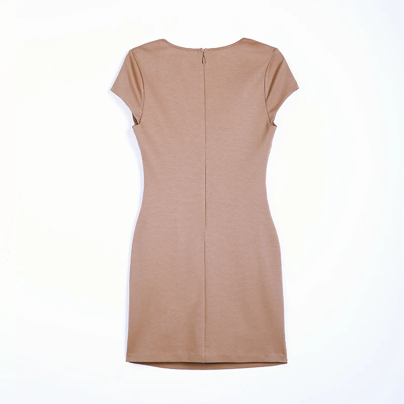 U407 Women solid knit scoop neck cap sleeves sequinned bodycon mini dress