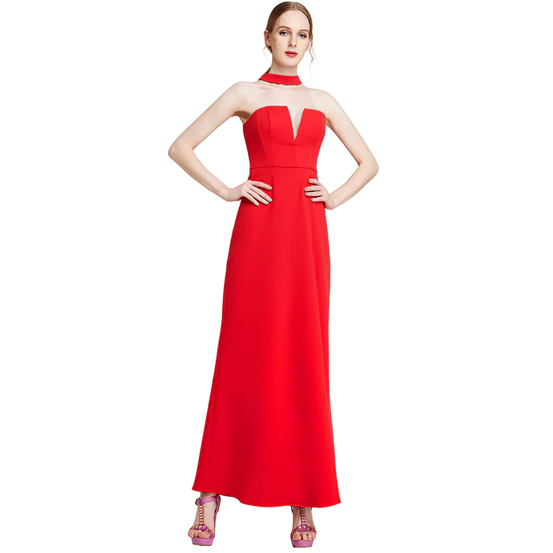 D016 Women solid off shoulder bustier maxi evening dress